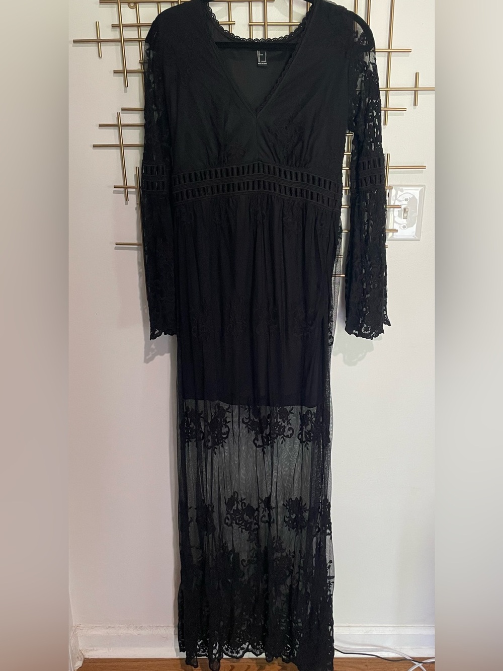 Forever 21 Sheer Black Lace Long-Sleeve Maxi Dress